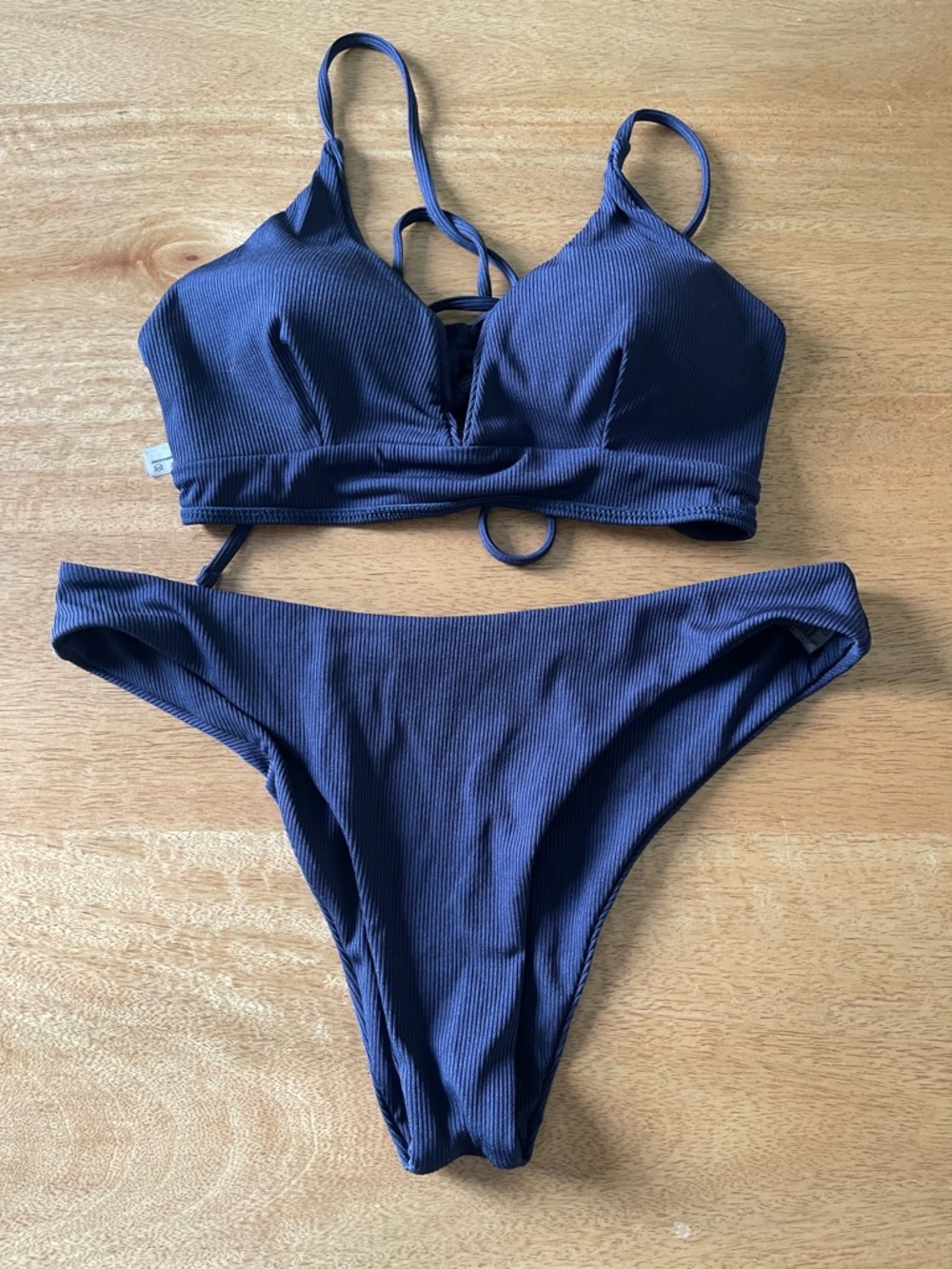 Zaful Navy Ribbed Two-Piece Bikini Set